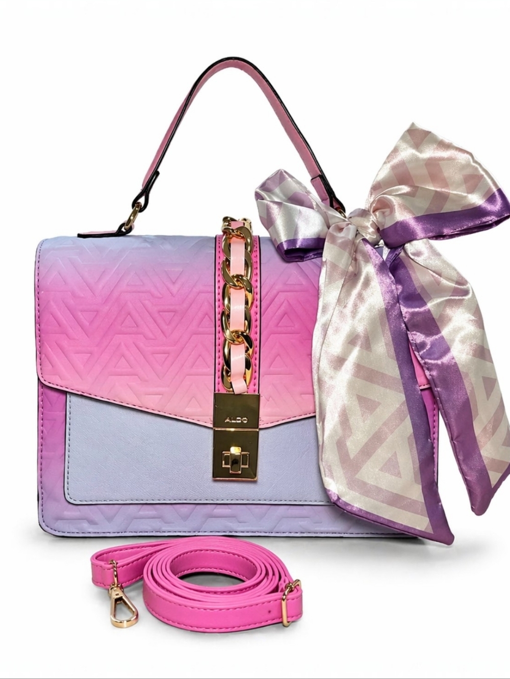 ALDO Blush Pink Lavender Ombré Satchel Crossbody | Gold Chain Accent | Dust Bag - Picture 1 of 13
